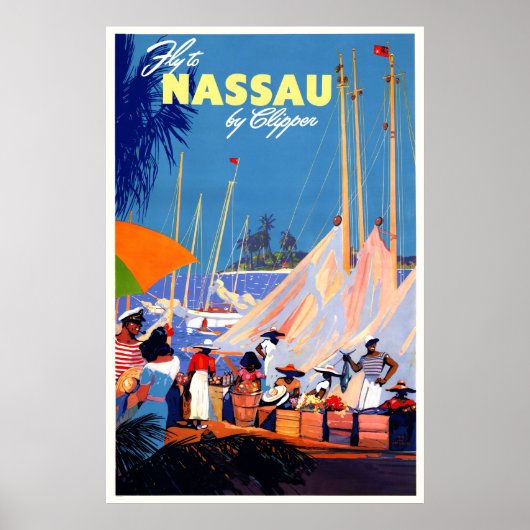 Naar Nassau vliegen met Clipper Vintage Travel Poster (Voorkant)