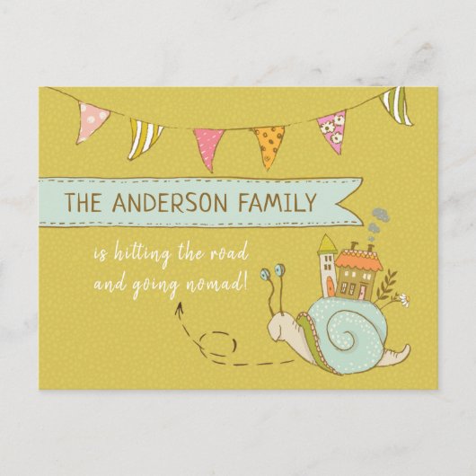 Naar nomad Cute Snail-bericht Aankondigingskaart (Voorkant)