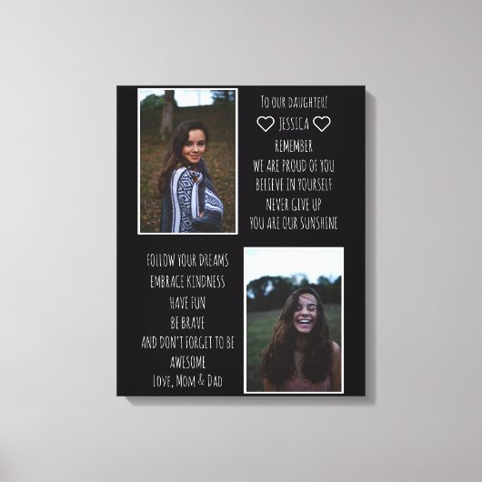Naar onze dochter Bericht Fotocollage Canvas Print (Voorkant)