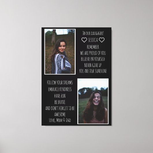 Naar onze dochter Bericht Fotocollage Canvas Print (Voorkant)