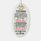 Naar onze kleinzoon van grootouders met aangepaste keramisch ornament (Rechts)