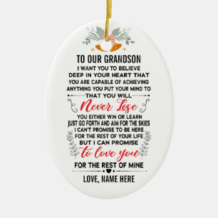 Naar onze kleinzoon van grootouders met aangepaste keramisch ornament