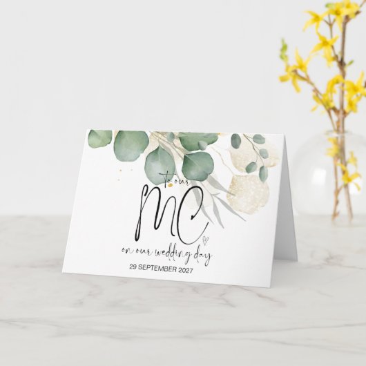 Naar onze MC op trouwdag Dank u bruid en bruidegom Kaart (Gele Bloem)