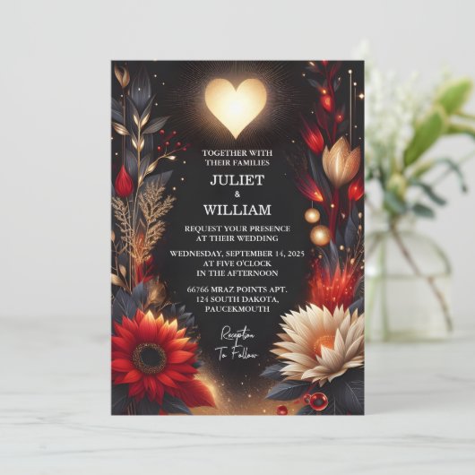 Naar Ruby Dikke Claret Wit Hart Rood Zwart Bruilof Kaart (Staand voorkant)