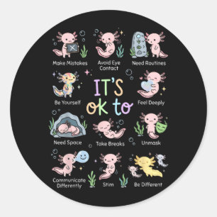 naar Schattige Axolotl Autisme Bewustzijn Maand 20 Ronde Sticker