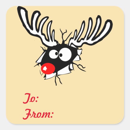 Naar:/van: Crazy Red Nosed Reindeer Gift Label (Voorkant)