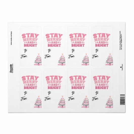 Naar/Van label Roze Schattige kerstcadeau label (Full Sheet)