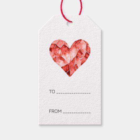 'Naar' 'Van' Tekst Rood Aquarel Diamond Hart Cadeaulabel (Voorkant)