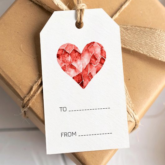 'Naar' 'Van' Tekst Rood Aquarel Diamond Hart Cadeaulabel
