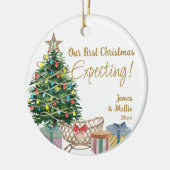 Naar verwachting Sonogram kerstboom en Wieg Keramisch Ornament (Links)