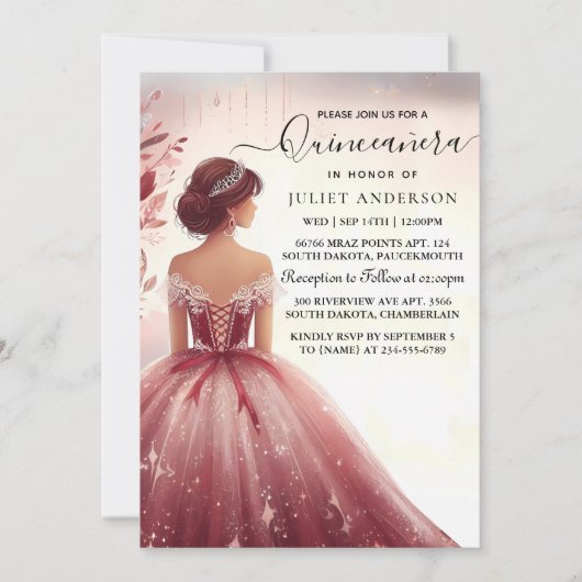 Naar Zilveren Pruim Kant Gown Boho Bourgogne Quinc Kaart (Voorkant)