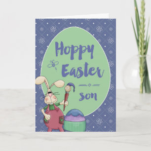 Naar Zoon, Hoppy Easter Bunny Artist schildert ei Feestdagen Kaart