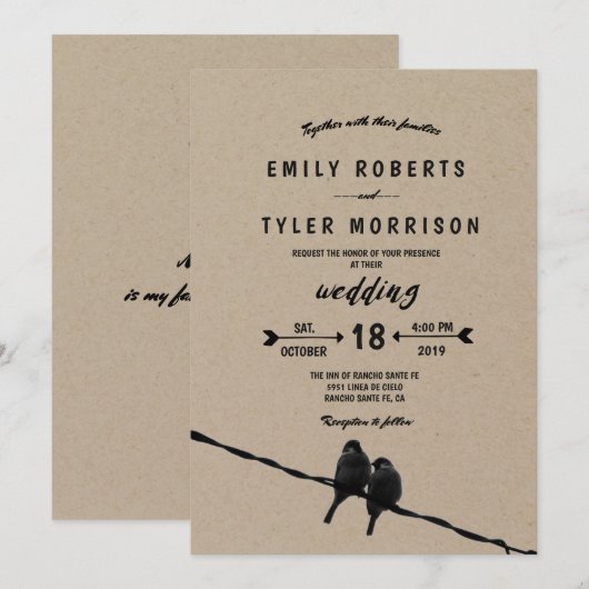 © naast U Robuuste Tortelduifjes Pijl Wedding Kaart (Voorkant / Achterkant)