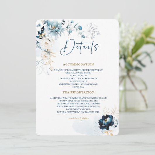 Nabestaandenblauw en gouden bruiloft - Kaart (Staand voorkant)