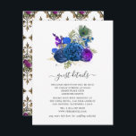 Nabestaandenblauw en gouden  Peacock-gast - Gegeve Informatiekaartje<br><div class="desc">Elegant  marine en royal blue rozen rsvp kaart met accenten van paars in een barokesvrek thema dat aanpasbaar is aan uw evenement.</div>