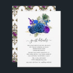 Nabestaandenblauw en gouden  Peacock-gast - Gegeve Informatiekaartje<br><div class="desc">Elegant  marine en royal blue rozen rsvp kaart met accenten van paars in een barokesvrek thema dat aanpasbaar is aan uw evenement.</div>