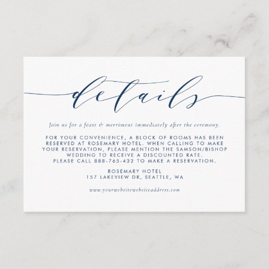 Nabestaandengegevens marineblauw minimalistisch sc informatiekaartje (Voorkant)