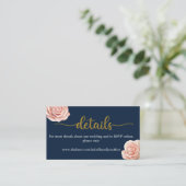 Nabestaany Blue Gold Blush Floral Wedding Website Informatiekaartje (Staand voorkant)