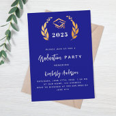 Naby blauw goud lauwerkrans 2025 Graduation Party Kaart