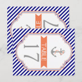 Naby blue, koraal nautisch trouwlijstnummer briefkaart (Voorkant / Achterkant)