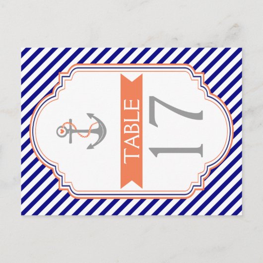 Naby blue, koraal nautisch trouwlijstnummer briefkaart (Achterkant)