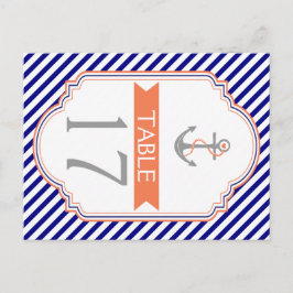 Naby blue, koraal nautisch trouwlijstnummer briefkaart