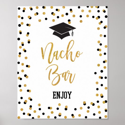 NACHO BAR Graduparty Sign Black Gold Glitter Poster (Voorkant)
