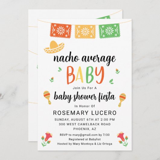 Nacho Gemiddelde Baby Fiesta Baby shower Uitnodigi Kaart (Voorkant / Achterkant)