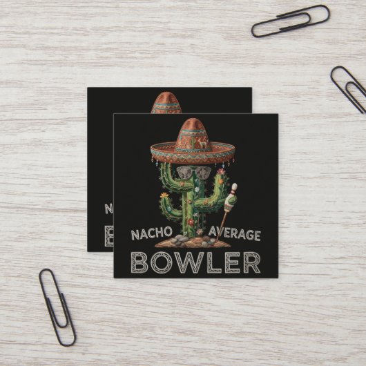 Nacho Gemiddelde Bowling Plezier Vierkante Visitekaartje (Voorkant / Achterkant in situ)