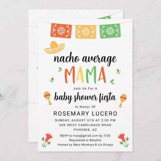 Nacho Gemiddelde Mama Fiesta Baby shower Invitatio Kaart (Voorkant / Achterkant)