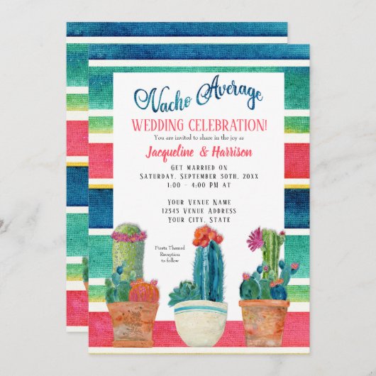 Nacho Gemiddelde Trouwfeest Floral Desert Cactus Kaart (Voorkant / Achterkant)