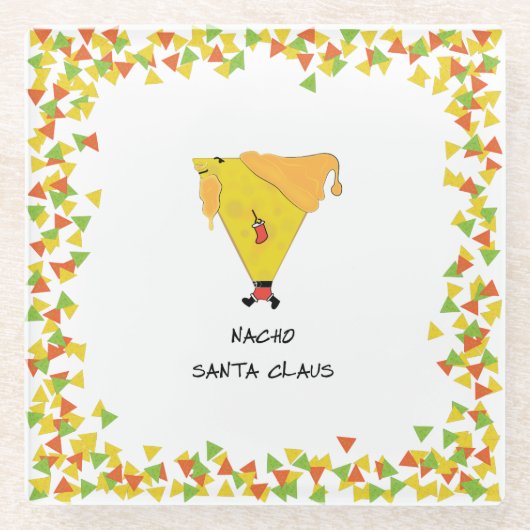 Nacho Santa met Chips Glazen Onderzetter (Voorkant)