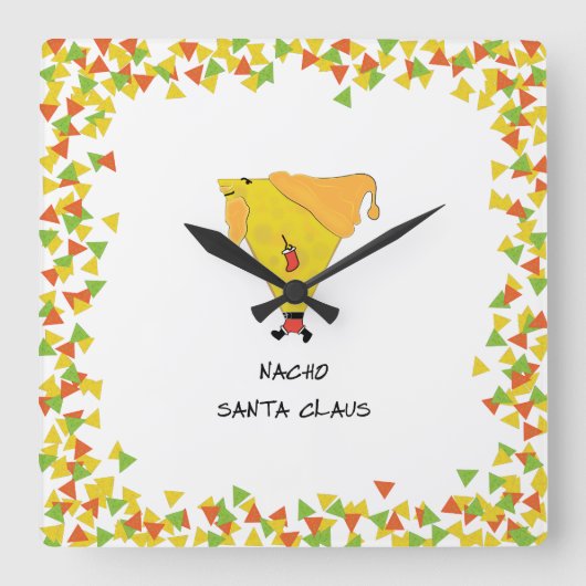 Nacho Santa met Chips Vierkante Klok (Voorkant)