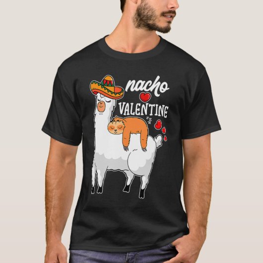 Nacho Valentijn Valentijnsdag Sloth Riding Llam T-shirt (Voorkant)
