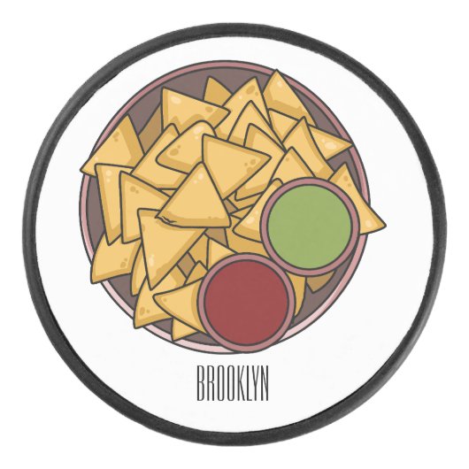 Nachos cartoon illustratie hockey puck (Voorkant)