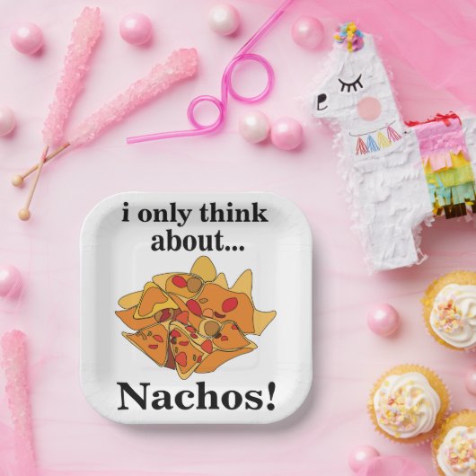 Nachos eten Ik denk alleen maar aan Nachos Party Papieren Bordje (Feest)