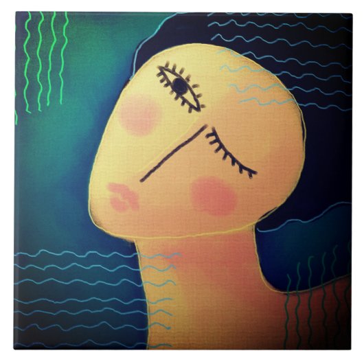 Nacht Abstract Digitaal Schilderen van een Vrouw Tegeltje (Voorkant)