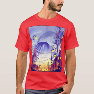 Nacht Anime Fantasy Aziatische Stad Japan Kunst Ha T-shirt