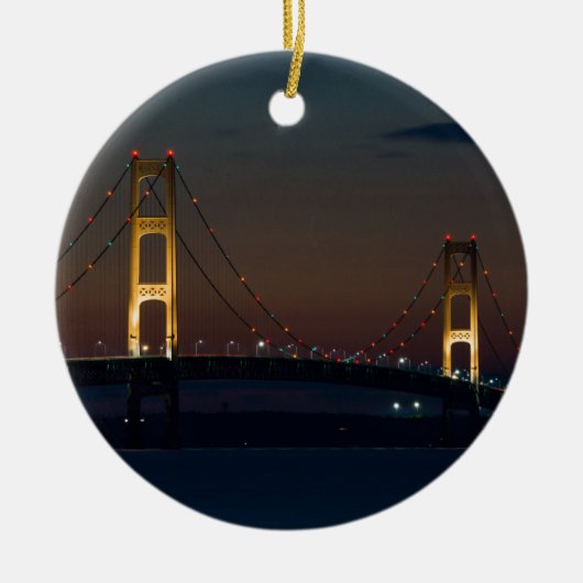 Nacht bij Mackinac Bridge Keramisch Ornament (Voorkant)