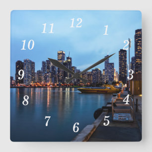 Nacht bij Navy Pier Wandklok