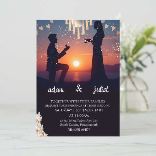 nacht boho rustiek modern elegant Twilight Bruilof Kaart (Staand voorkant)