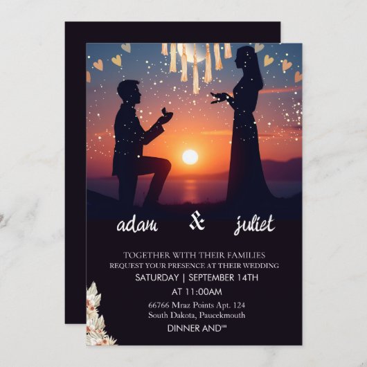 nacht boho rustiek modern elegant Twilight Bruilof Kaart (Voorkant / Achterkant)