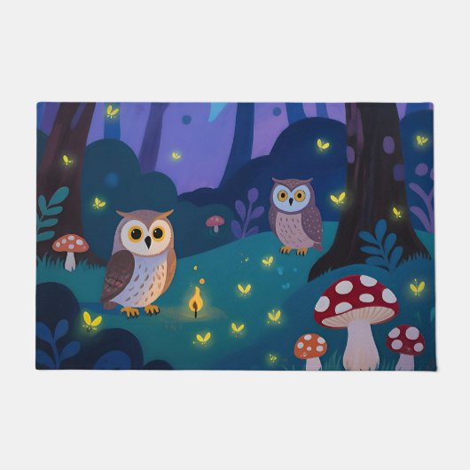 Nacht bos uilen Illustratie Deurmat (Voorkant)