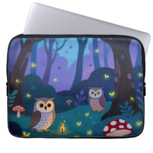 Nacht bos uilen illustratie laptop sleeve