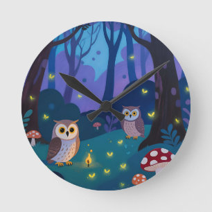 Nacht bos uilen illustratie ronde klok