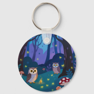 Nacht bos uilen illustratie sleutelhanger