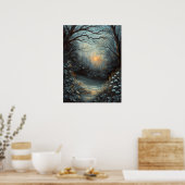 Nacht Bos Zonsondergang Rivier Kunst Poster (Keuken)