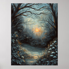 Nacht Bos Zonsondergang Rivier Kunst Poster