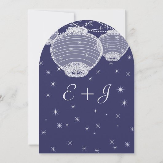 Nacht bruiloft Navy Gele Zilveren Lantaarns Sterre Kaart (Achterkant)