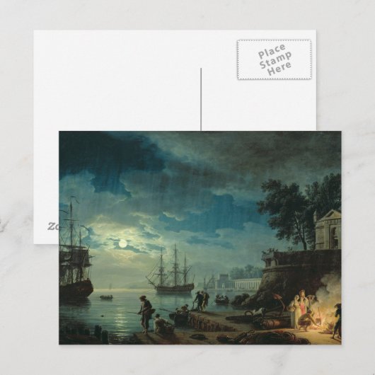 Nacht: Een haven in Maanlicht, 1748 Briefkaart (Voorkant / Achterkant)